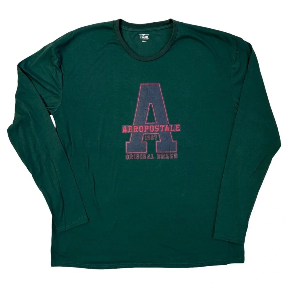 Aeropostale Graphic "A 1987 Original Brand" Green Long Sleeve Shirt Size XL